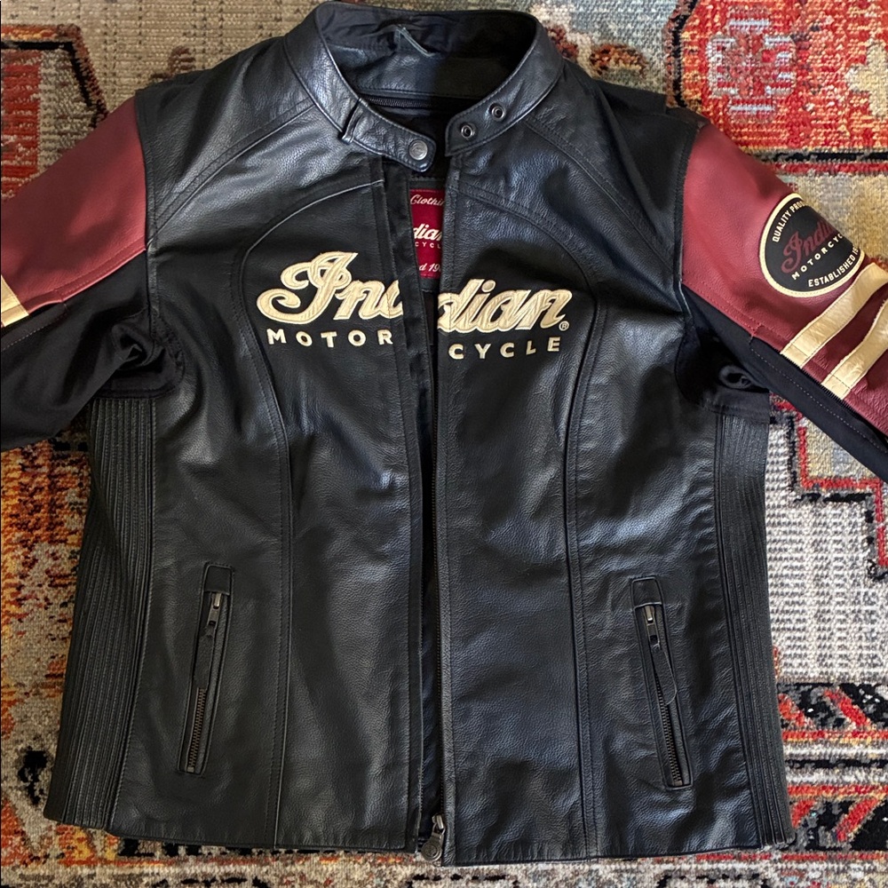 Indian Motorcycle Black and Red Leather Jacket.